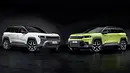 Zwei Jeep Compass (2025) stehen nebeneinander vor schwarzem Hintergrund. - Foto: Jeep
