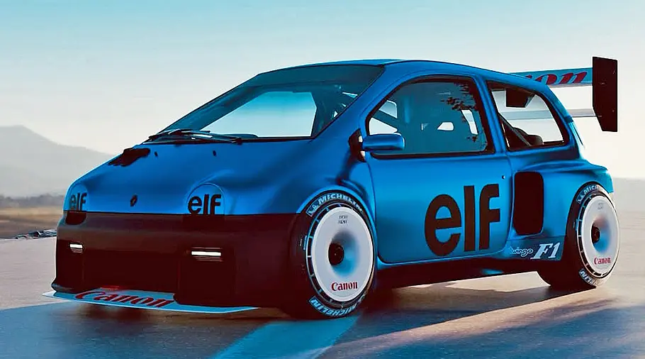 Der Renault Twingo F1 stehend von schräg vorne.