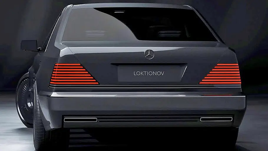 Der Mercedes S-Klasse (W140) Restomod stehend von hinten