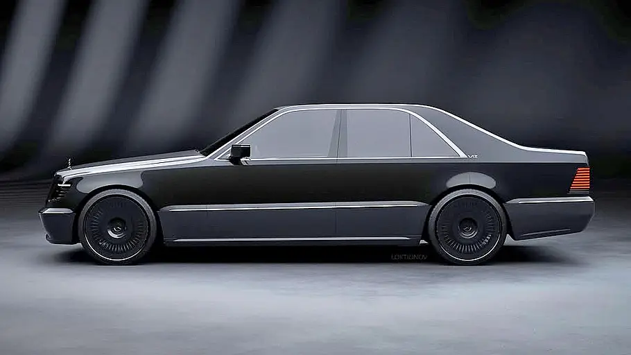 Der Mercedes S-Klasse (W140) Restomod stehend seitlich