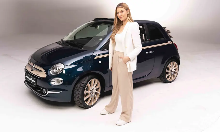 Fiat 500C von Irmscher Fiat 500C von Irmscher vorne seitlich mit Model