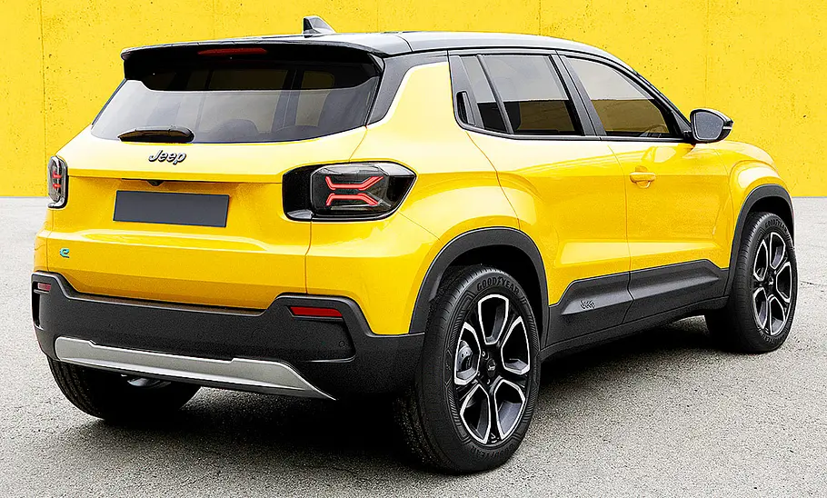 Jeep Avenger (2023) Der Jeep Avenger (2023) stehend von schräg hinten.