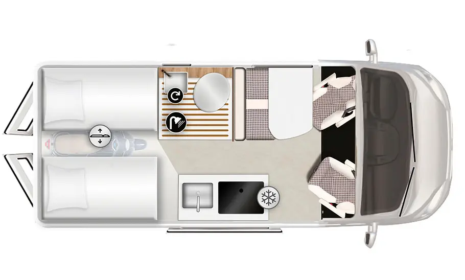Die Skizze zeigt den Grundriss des Karmann Davis 610 LS (2024).