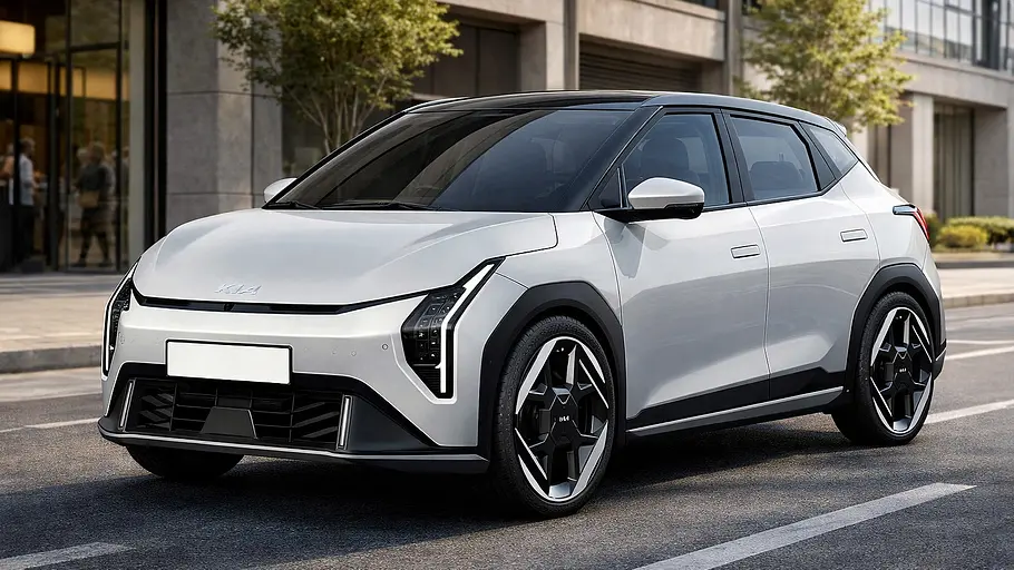Blick von schräg vorne auf einen möglichen Kia EV1 (2027).
