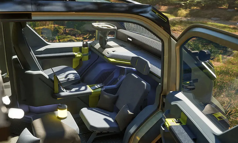 Die Reinsicht von außen zeigt das Cockpit der Studie.
