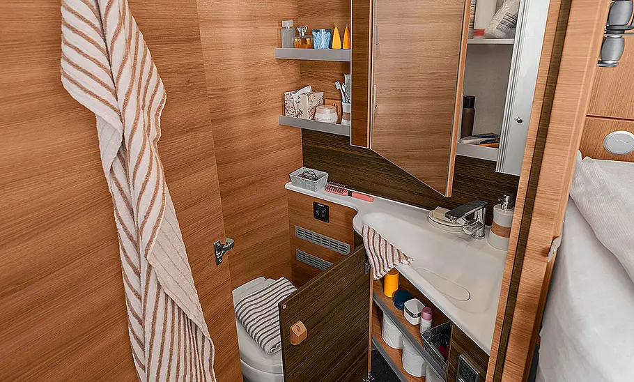 Knaus Sun I 700 LEG (2024) Das Bild zeigt einen Ausschnitt der Badezimmers des Knaus Sun I 700 LEG.
