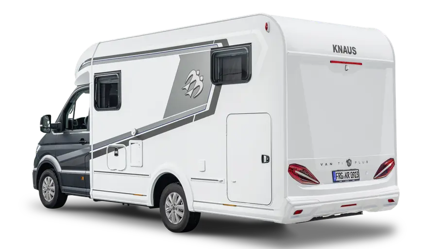 Der Knaus Van TI Plus 650 MEG statisch von schräg hinten links.