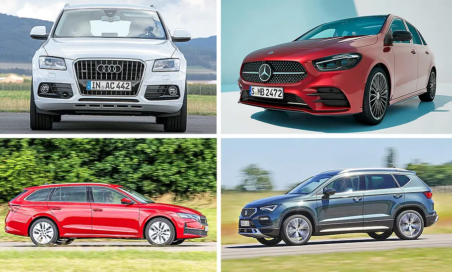 Gebrauchte Familienautos Vier Fahrzeuge in einer Collage.