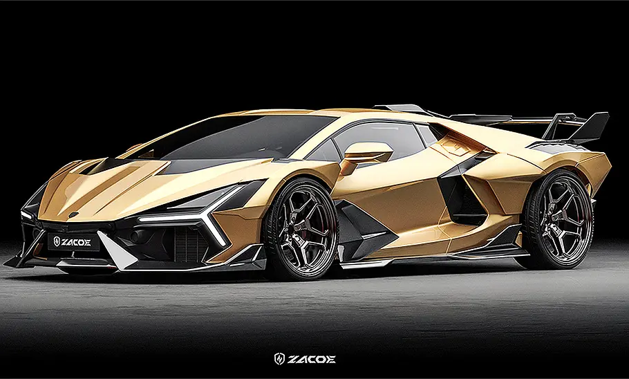 Lamborghini Revuelto von Zacoe Blick von schräg vorne auf den Lamborghini Revuelto von Zacoe.
