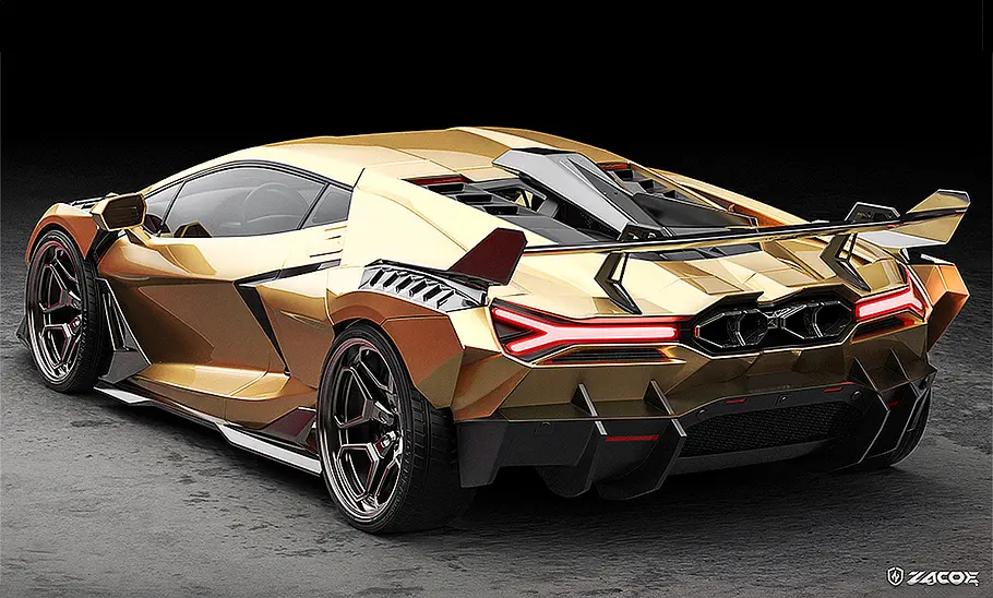 Lamborghini Revuelto von Zacoe Blick von schräg hinten auf den Lamborghini Revuelto von Zacoe.