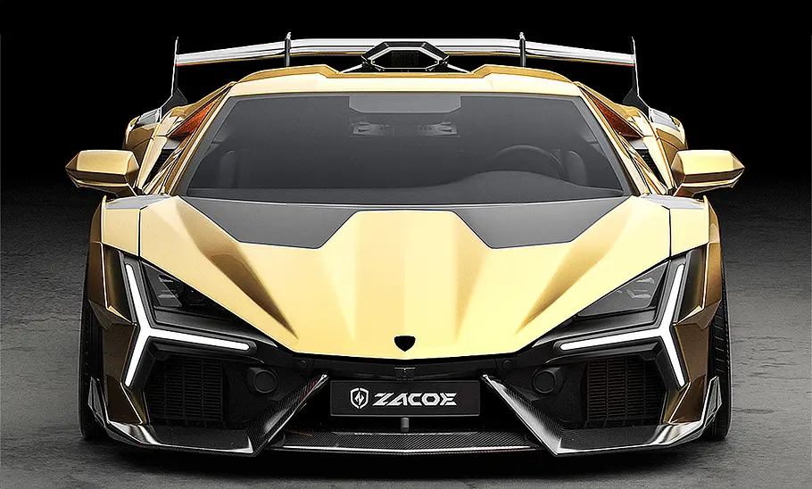 Lamborghini Revuelto von Zacoe Blick von vorne auf den Lamborghini Revuelto von Zacoe.