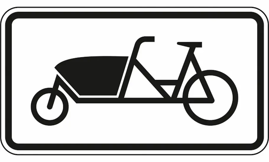 Zusatzzeichen: Fahrrad zum Transport von Gütern oder Personen – Lastenfahrrad[ Zusatzzeichen: Fahrrad zum Transport von Gütern oder Personen – Lastenfahrrad[