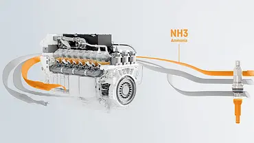 Eine Darstellung des Verbrennermotors von Liebherr, der mit Ammoniak funktionieren soll. - Foto: Liebherr Eine Darstellung des Verbrennermotors von Liebherr, der mit Ammoniak funktionieren soll. - Foto: Liebherr