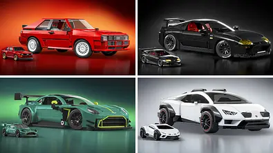 Die Collage zeigt vier von sieben Neuheiten von Mattel Brick Shop von Juni 2026. - Foto: Mattel/Collage: AUTO ZEITUNG