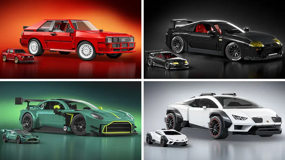 Die Collage zeigt vier von sieben Neuheiten von Mattel Brick Shop von Juni 2026.