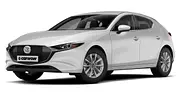 Der Mazda 3 vor weißem Hintergrund von vorne links. - Foto: Carwow
