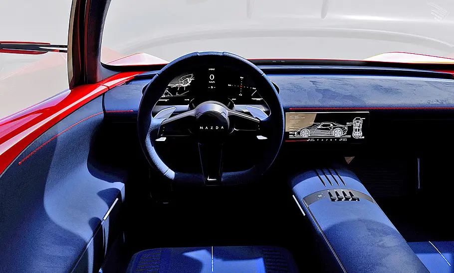 Mazda Iconic SP (2023) Das Cockpit des Mazda Iconic SP (2023) vom Fahrersitz aus fotografiert.