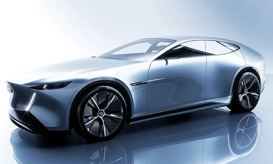 Mazda Vision X-Coupé (2025) Blick von schräg vorne auf den Mazda Vision X-Coupé (2025).