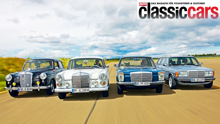 Mercedes 180 D, 200 D, 240 D und 300 TD fahrend von vorne
