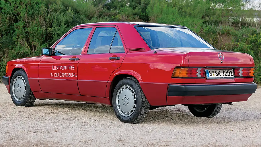 Mercedes 190 E W201 Elektro-Fahrzeug Jubliäum Bilder technische Daten Heck