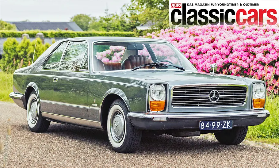 Der Mercedes 300 SEL 6.3 Coupé Pininfarina stehend von schräg vorne.
