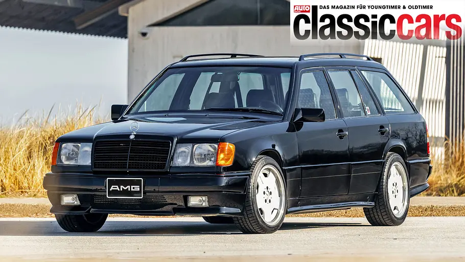 Der Mercedes 300 TE 6.0 AMG stehend von schräg vorne.