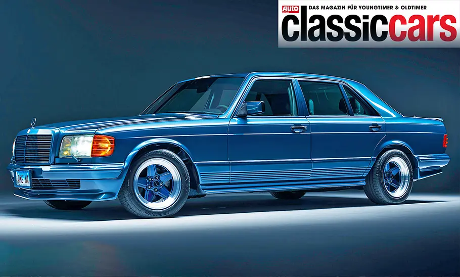 Mercedes 500 SEL 5.0 AMG Der Mercedes 500 SEL 5.0 AMG stehend von schräg vorne.