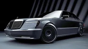 Der Mercedes S-Klasse (W140) Restomod stehend von schräg vorne. - Foto: Instagram/vladimirloktionov