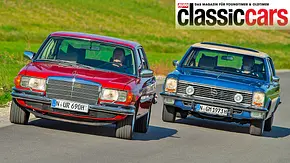 Mercedes 450 SEL 6.9 und Opel Diplomat V8 fahrend von vorne - Foto: Hardy Mutschler