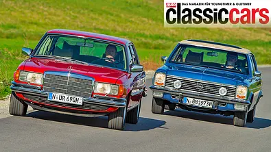 Mercedes 450 SEL 6.9 und Opel Diplomat V8 fahrend von vorne - Foto: Hardy Mutschler