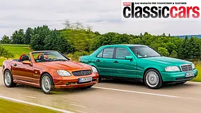 Mercedes SLK 230 Kompressor/Mercedes C 280 fahrend von schräg vorne fotografiert. - Foto: Frank Ratering Mercedes SLK 230 Kompressor/Mercedes C 280 fahrend von schräg vorne fotografiert. - Foto: Frank Ratering