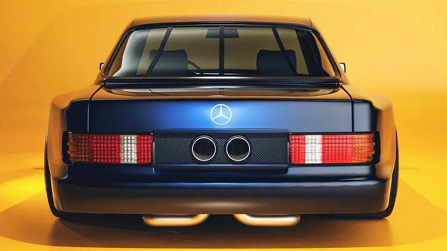 Mercedes W126 Widebody Mercedes W126 Widebody von Karan Adivi, fotografiert von hinten.