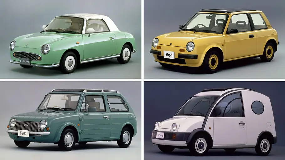 Nissan Pixo Vier Nissan Pike Cars in der Collage.
