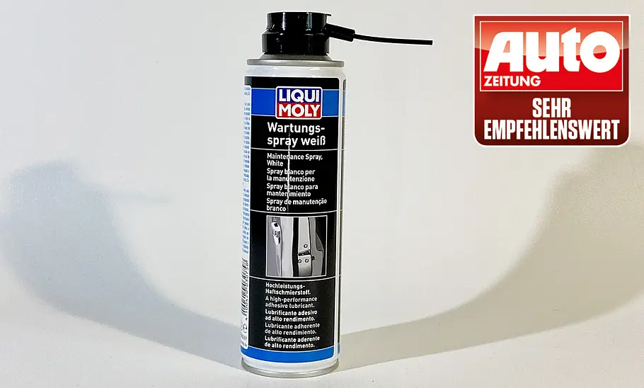 Liqui Moly Wartungsspray (weiß) Das Liqui Moly Wartungsspray (weiß) vor weißem Hintergrund.