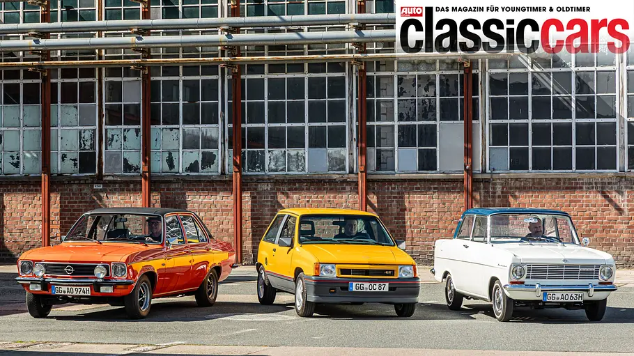 Opel Ascona, Corsa und Kadett stehend von vorne