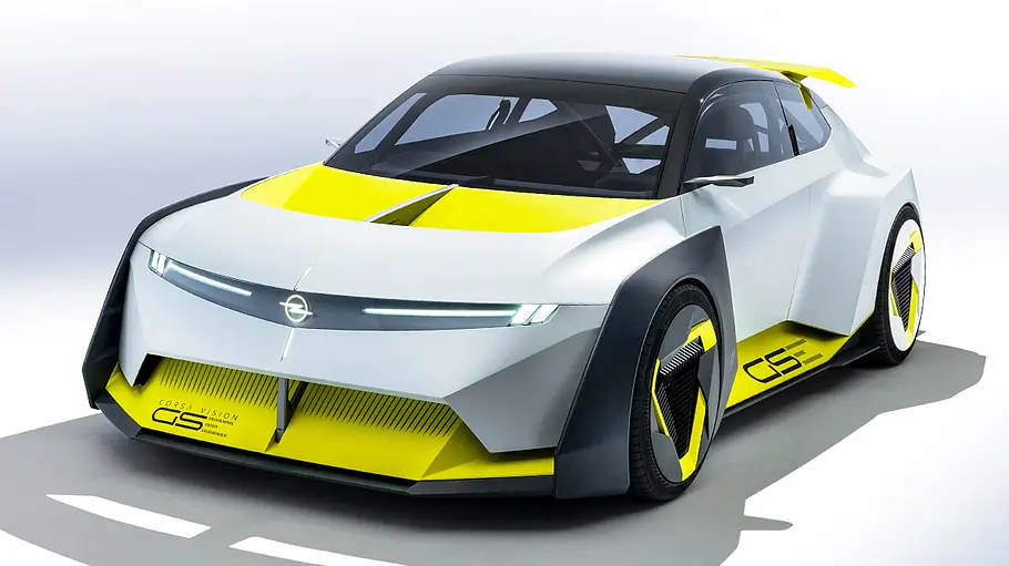 Blick von schräg vorne auf den Opel Corsa GSE Vision Gran Turismo (2025).