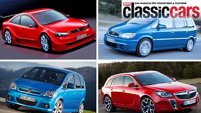 Eine Bildcollage, die vier Opel OPC zeigt. - Foto: Opel/Collage: AUTO ZEITUNG Eine Bildcollage, die vier Opel OPC zeigt. - Foto: Opel/Collage: AUTO ZEITUNG
