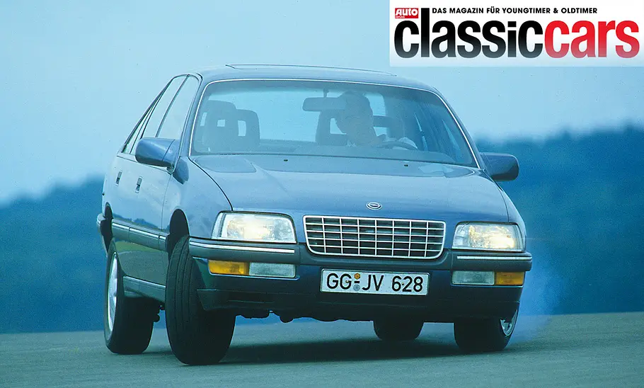 Opel Senator B Der Opel Senator B fahrend von schräg vorne fotografiert.