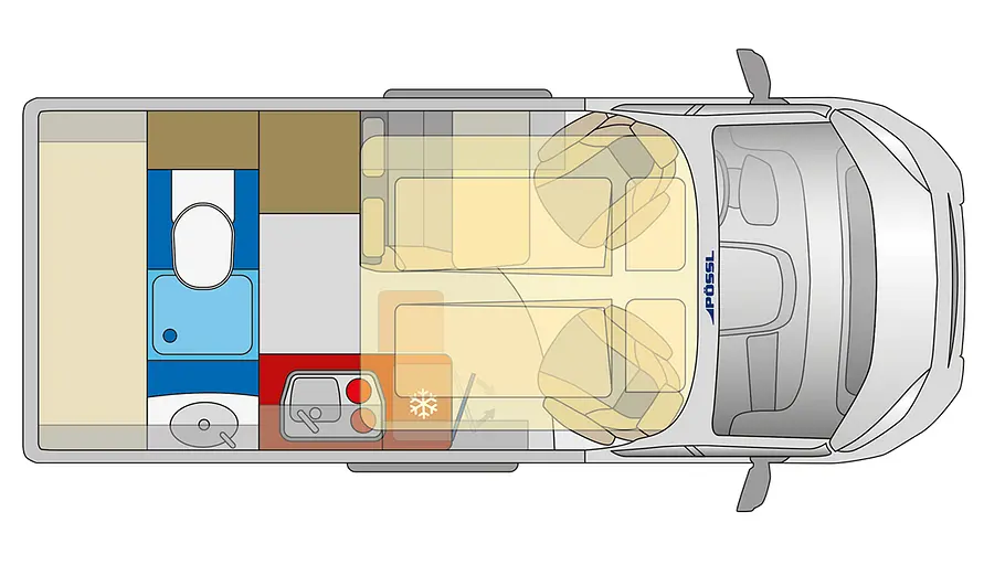 Pössl Vario 545 Das Bild zeigt die Grundrisszeichnung des Pössl Vario 545 (2024).
