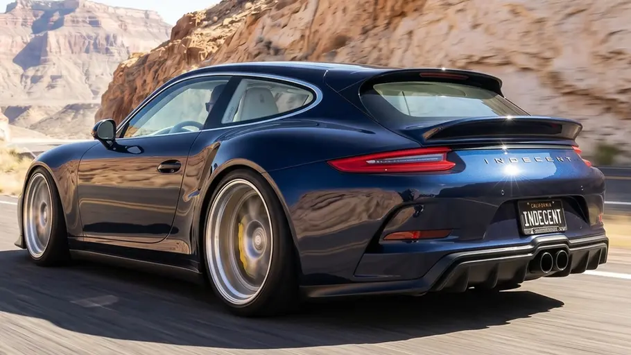 Porsche 911 Shooting Brake von Indecent Der Porsche 911 Shooting Brake von Indecent fahrend von hinten