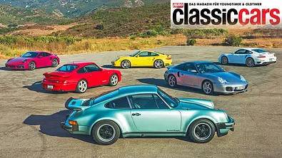 Sechs Generationen des Porsche 911 Turbo stehend - Foto: Porsche
