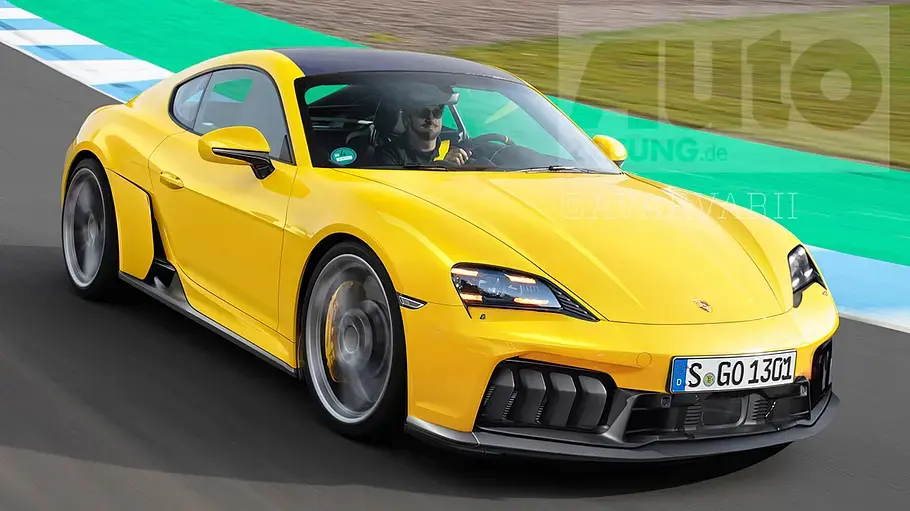 Porsche 718 Cayman Eine Computer-Illustration zeigt das kommende Serienmodell Porsche 718 Cayman von schräg vorne.