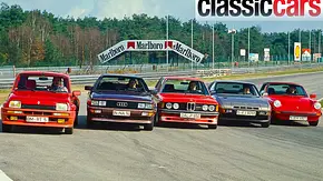 Der Renault 5 Turbo/Audi Quattro/Alpina B6 2.8/Porsche 924 Turbo/Porsche 911 SC statisch von schräg vorne fotografiert. - Foto: Jochen Fricke