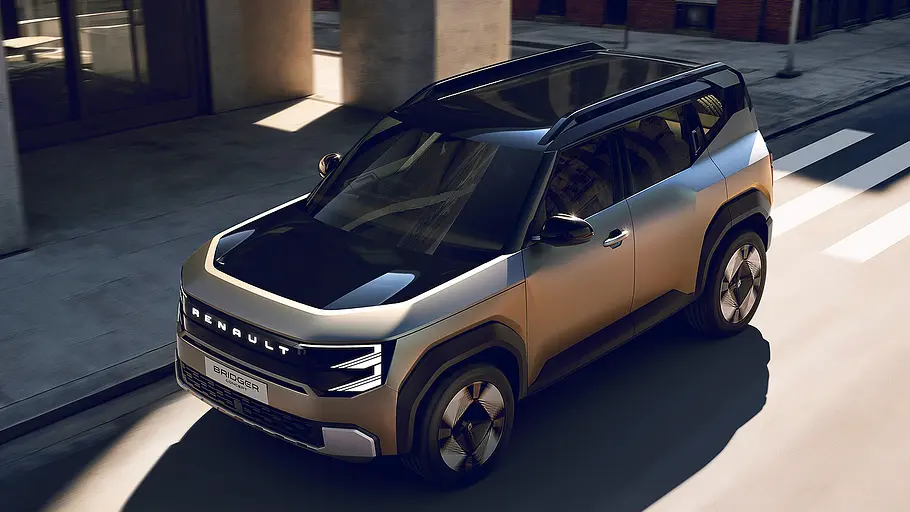 Blick von schräg vorne auf das Renault Bridger Concept (2026).