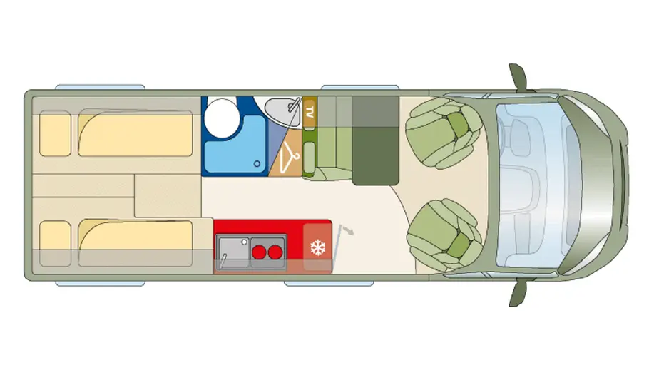 Die Grundrisszeichnung des Roadcar R640.