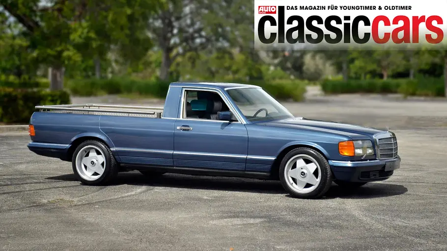 SGS Mercedes 500 SEL Pickup statisch von schräg vorne fotografiert. 