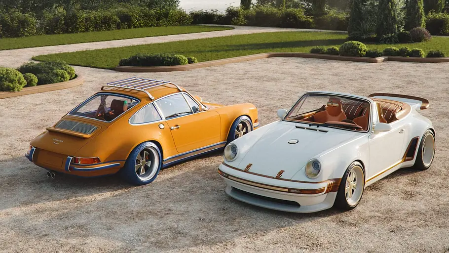 Singer Classic und Classic Turbo Cabriolet Zwei Singer Classic stehend nebeneinander