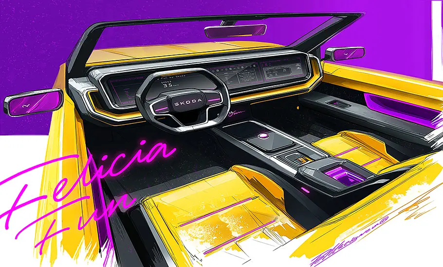 Skoda Felicia Fun im Modern-Solid-Look Das Cockpit des Skoda Felicia Fun im Modern-Solid-Look mit großem Bildschirm.