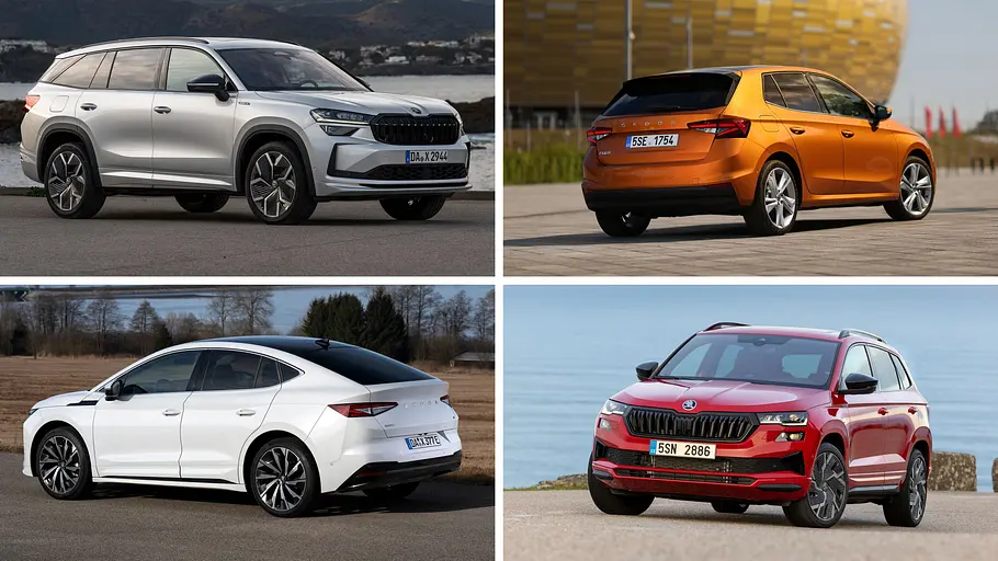 Skoda Leasing Angebote Die Collage zeigt vier Skoda-Modelle statisch.