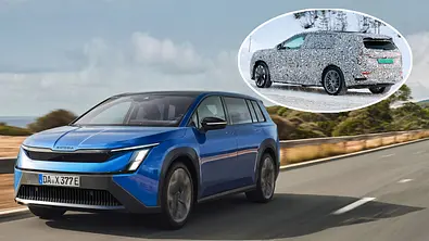 Eine Collage zeigt eine Computer-Illustration und einen Erlkönig des Skoda Peaq. - Foto: Larson, SH Proshots / Collage: AUTO ZEITUNG